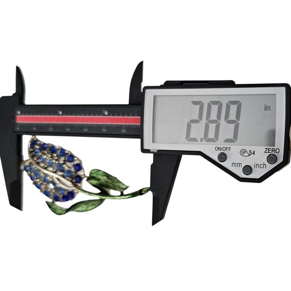 Vintage Blue Rhinestone Tulip Brooch, Mid Century New Old Stock Pin - Picture 7 of 8